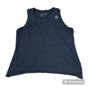 REEBOK gray muscle tee crop top, logo on front, raw hemline.